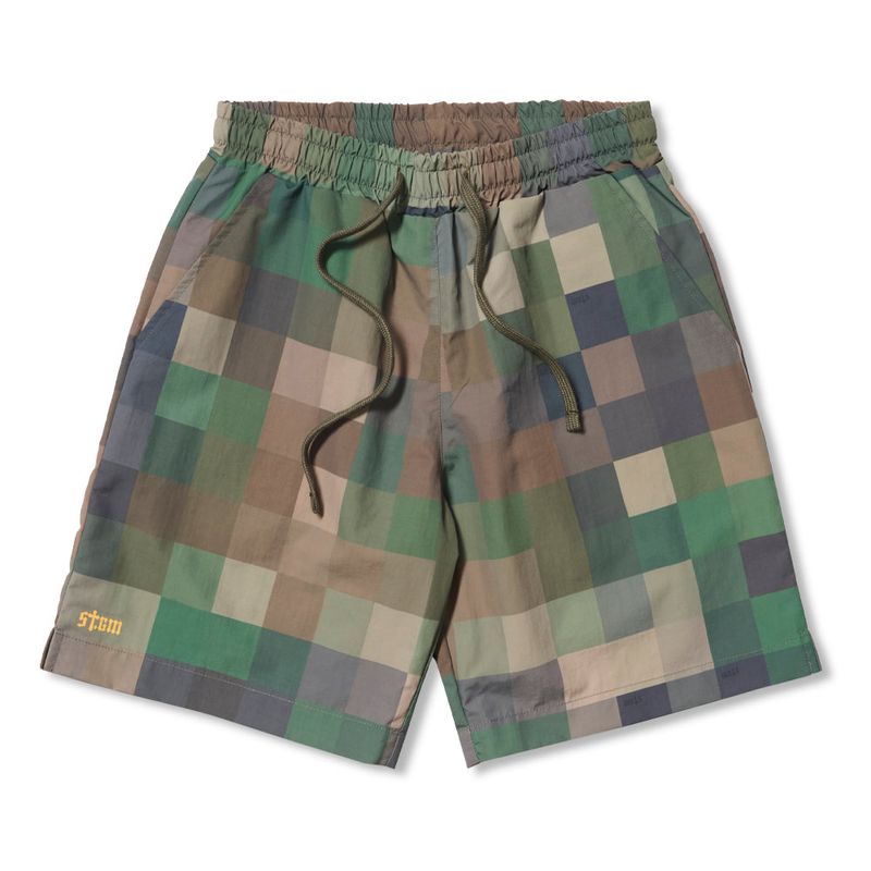 Square Camouflage Short Pants Gray / Green