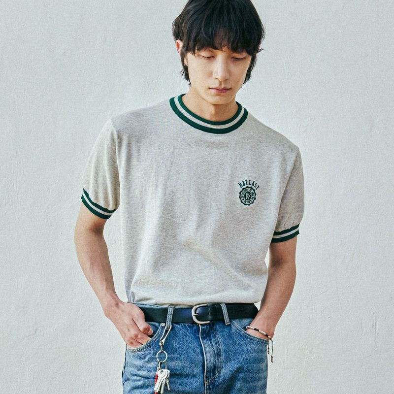 ballast athletic ringer knit sweat melange gray