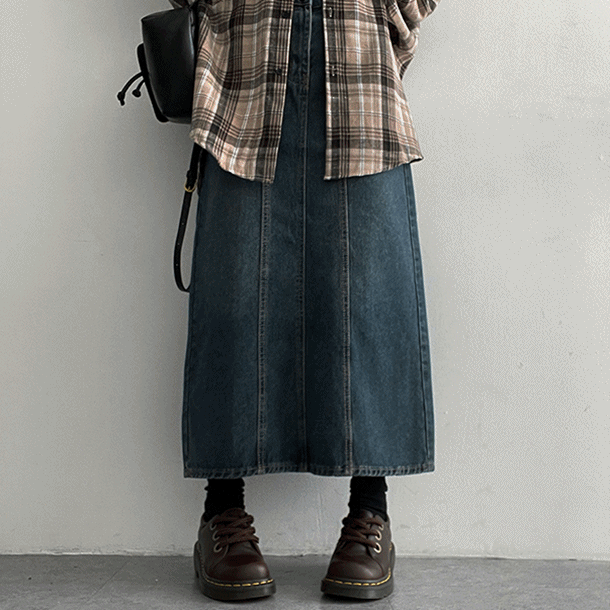 hijjoo（ハイチュー）の「[S~2XL]リビングビンテージインシジョンデニムロングスカート（スカート）」