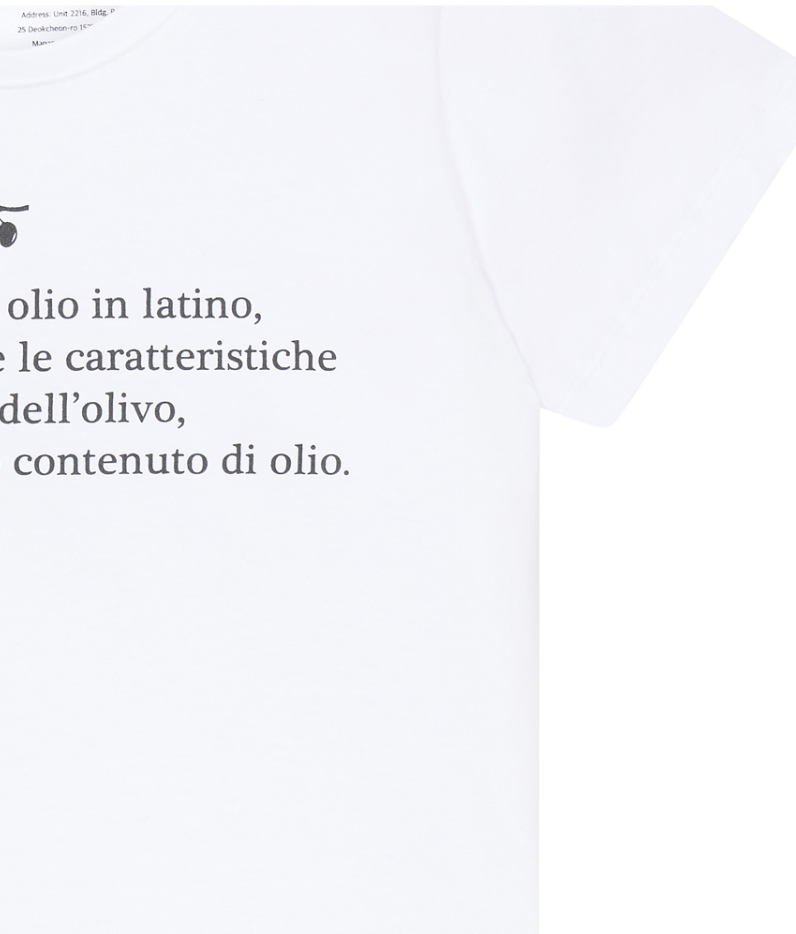 [mnem] olive print cropped t-shirt (white)