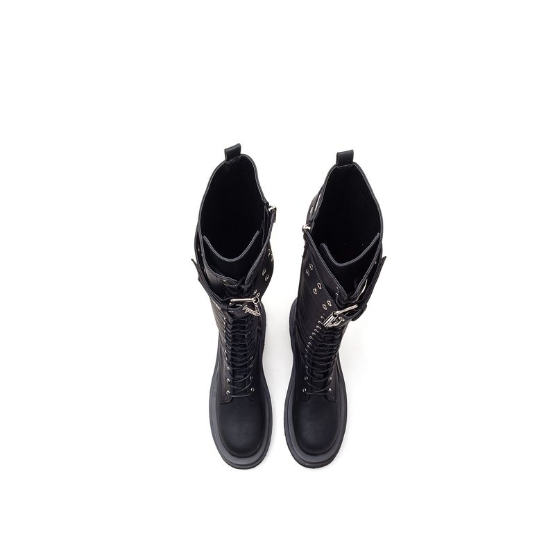 Buckle Lace-Up Walker Boots(Black)