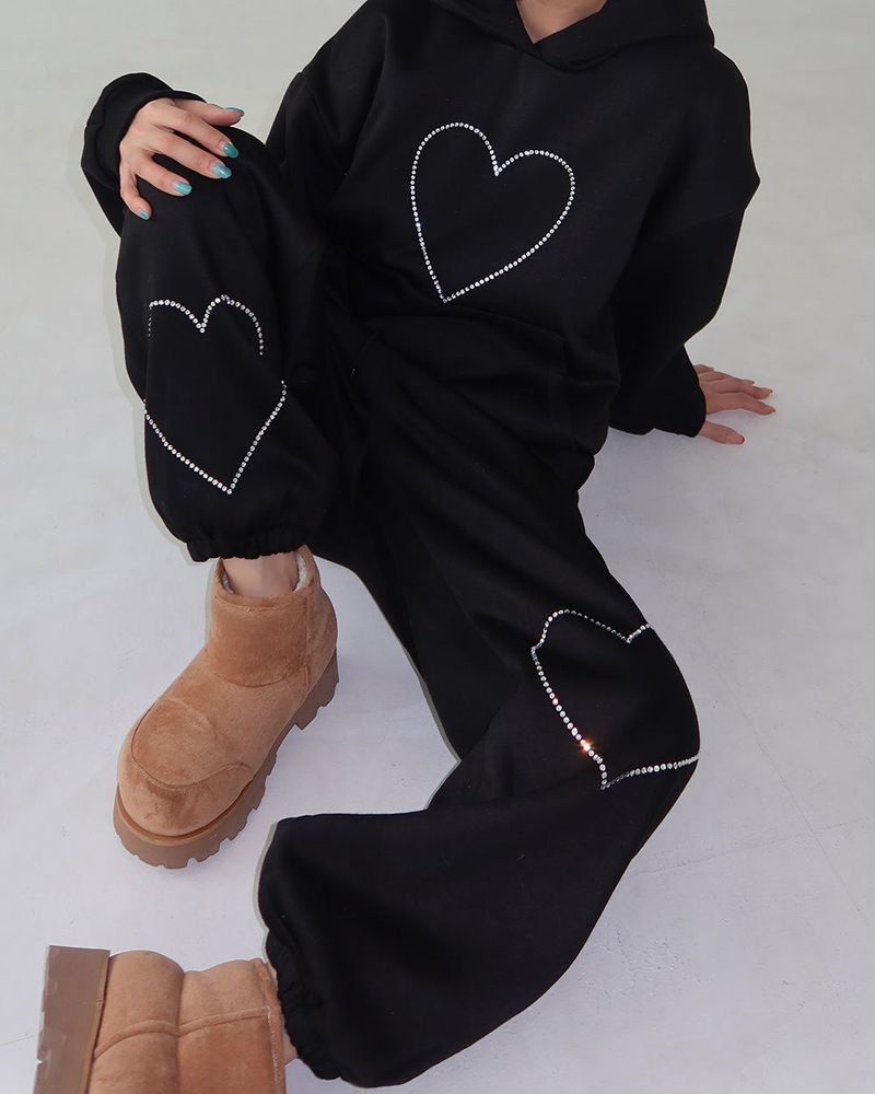 Heart Cubic Napping Hooded & Jogger Two-Piece Set