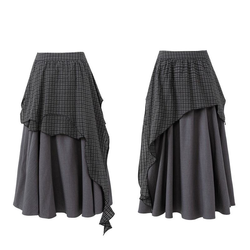 Y2K Layered Check Midi Skirt