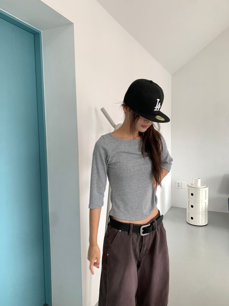 BOAT NECK MID SLEEVE TEE (4C)