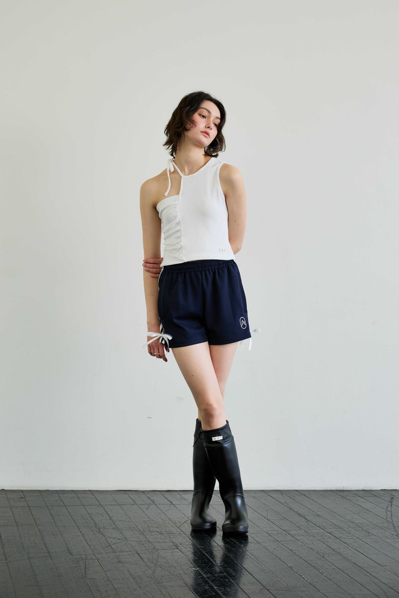 RIBBON JERSEY TRACK MICRO SHORTS / NAVY