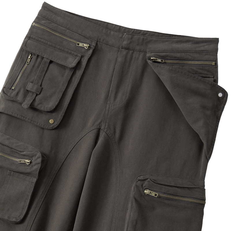 Lowrise Washed Curve Cargo Pants - KHAKI