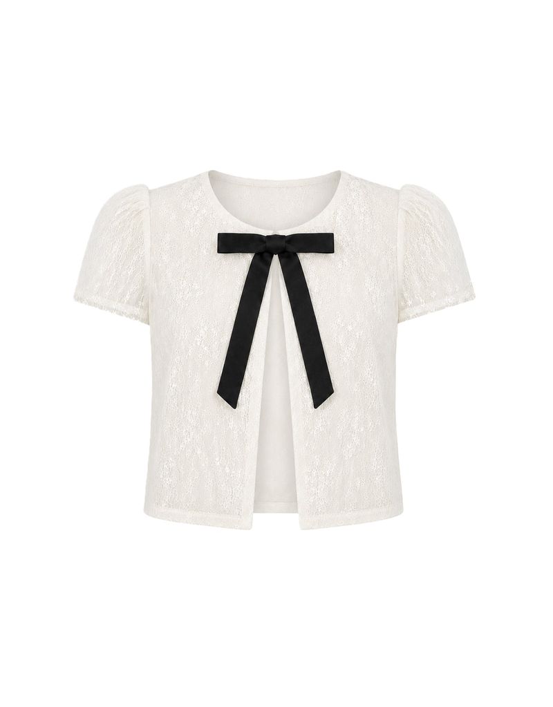 Brielle Ribbon Lace Puff Sleeve Jacket Ivory