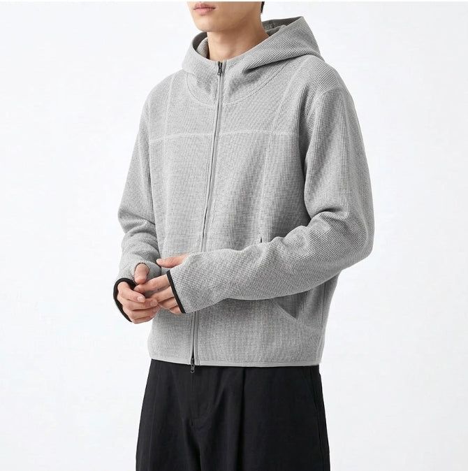 UNDEROFF(アンダーオフ)の「Waffle Crop Fingerhole Zip-up Hoodie Gray(Tops)」