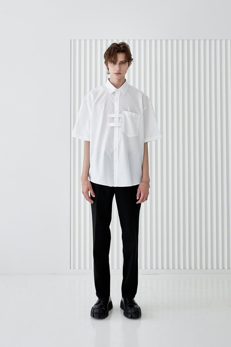 DOBLE HOLDER STRIPE HALF SHIRT WHITE