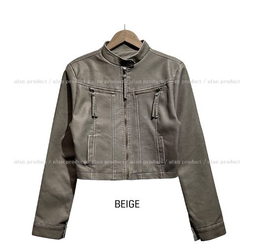 Oul vintage washing biker leather jacket