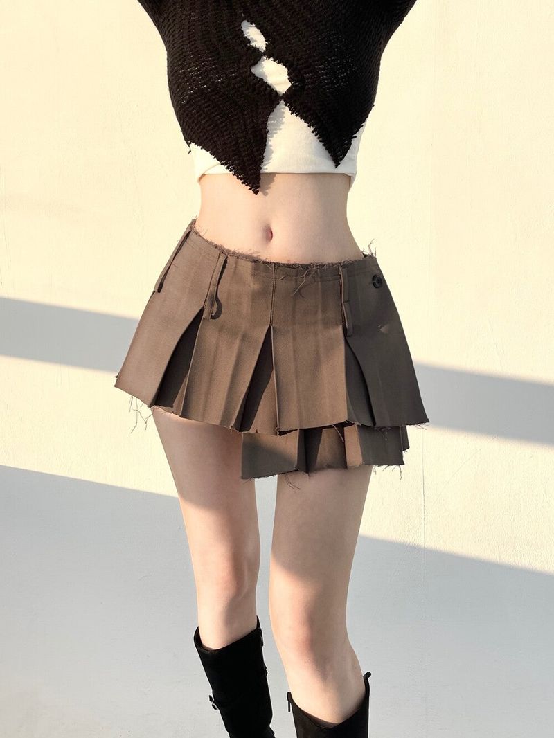 Seow（ソウ）の「1152. Damage unbal wrap mini pleats sk (3color)（Skirts）」