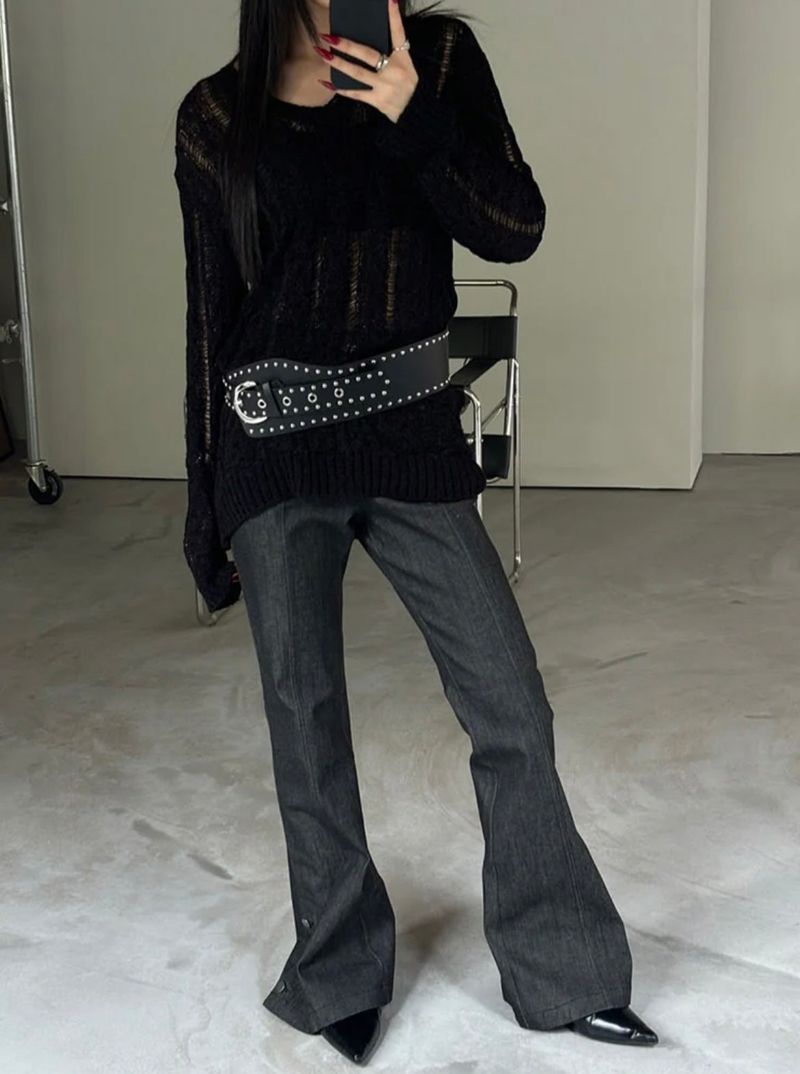 Slit button boots cut pants(2color)