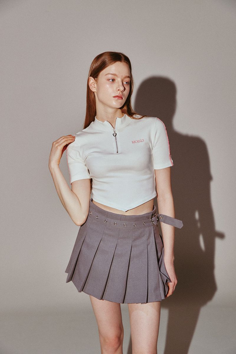Heart Buckle Pleats Wrap Skirt Gray