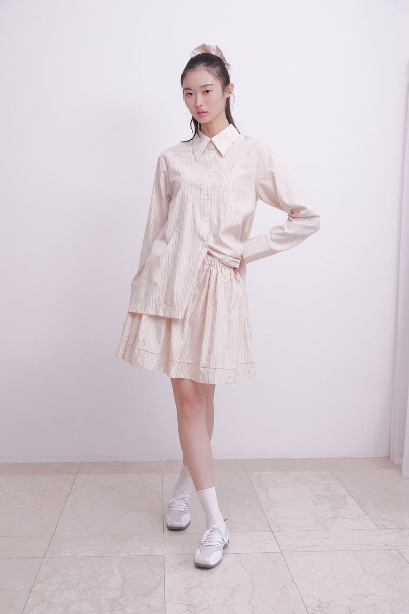 Pintuck shirring mini skirt (STRIPE)