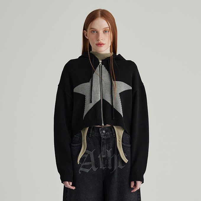 ANDTHEOTHER(アンドジアザー)の「BLACK STARS KNIT HOOD ZIP-UP(Tops)」