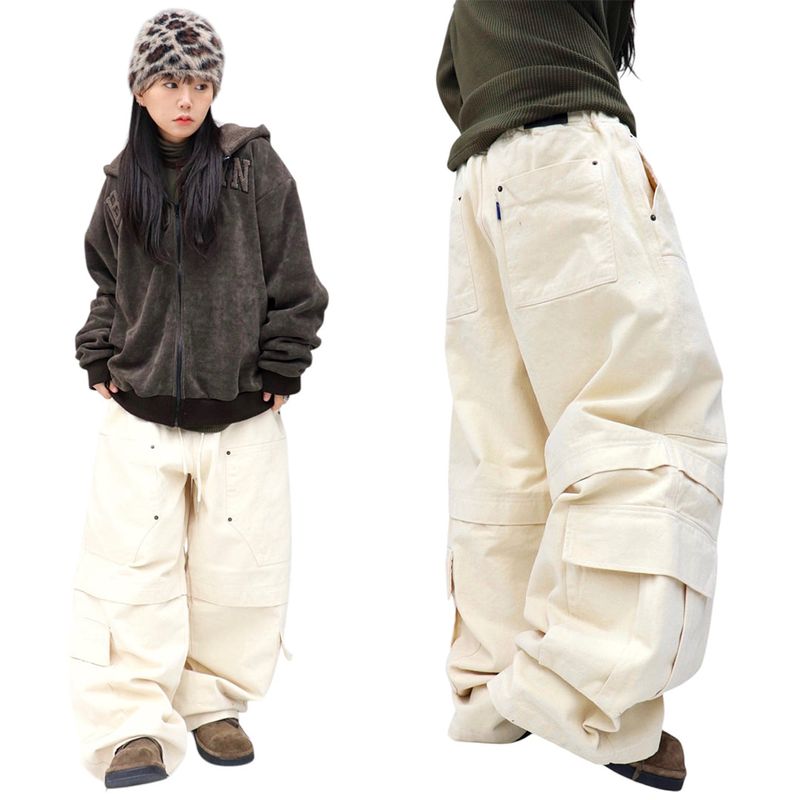 Wide Peach-Finish Double-Knee Balloon Pants