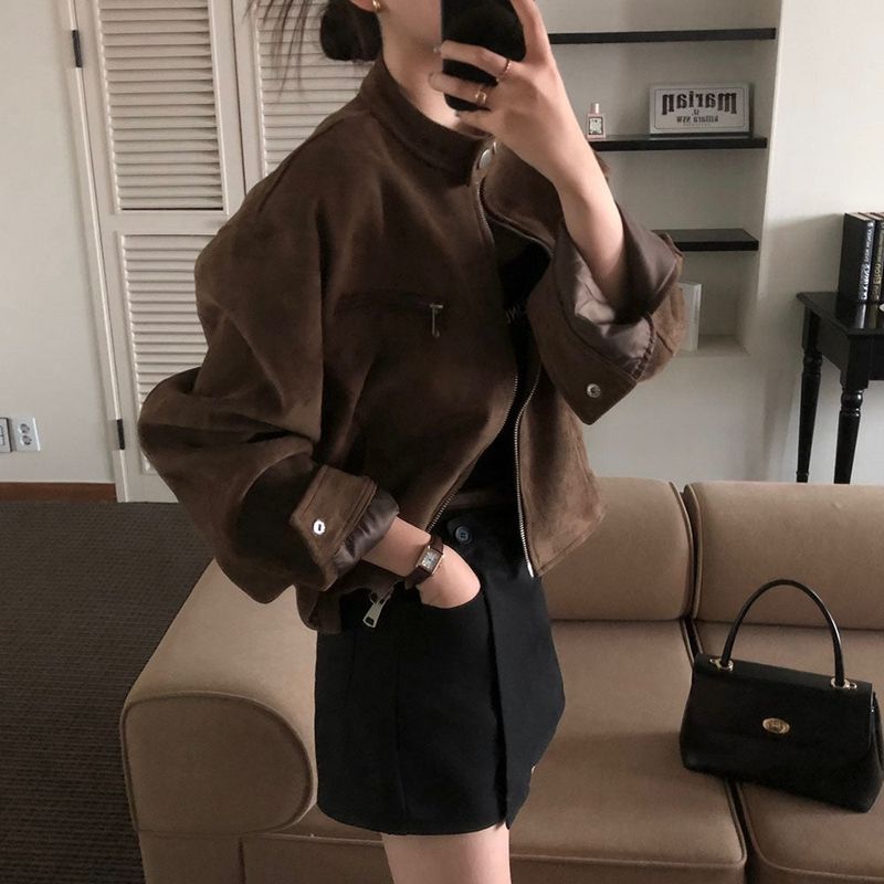 [BELLIDE MADE] BAND COLLAR, SUEDE CROP JACKET