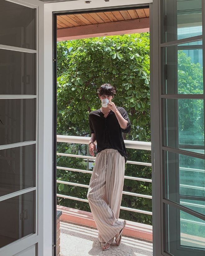 Bonnell Crinkle Stripe Wide Pants