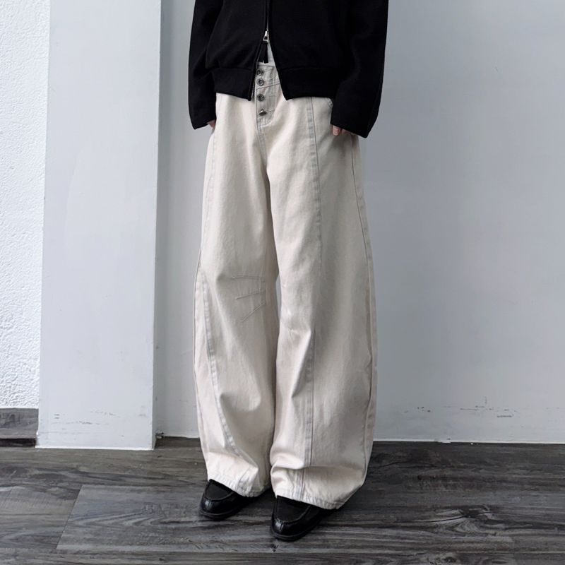 Multi-Button Paneled Wide Pants