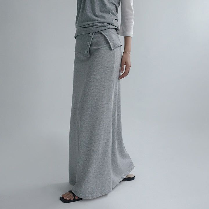 [Caroen] Buttoned Folded Flared Maxi Skirt - 4Color