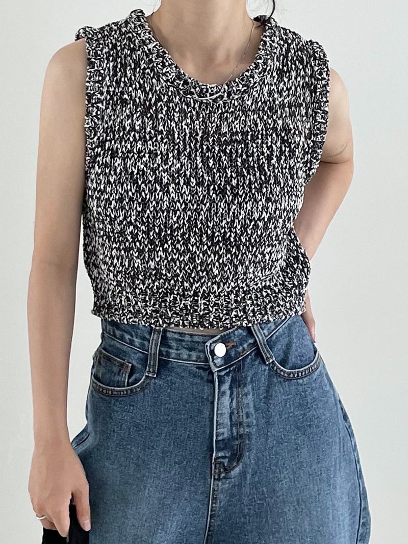 French mix crop knit vest