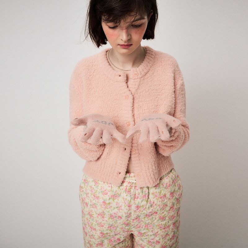 FLUFFY KNIT CARDIGAN, PINK