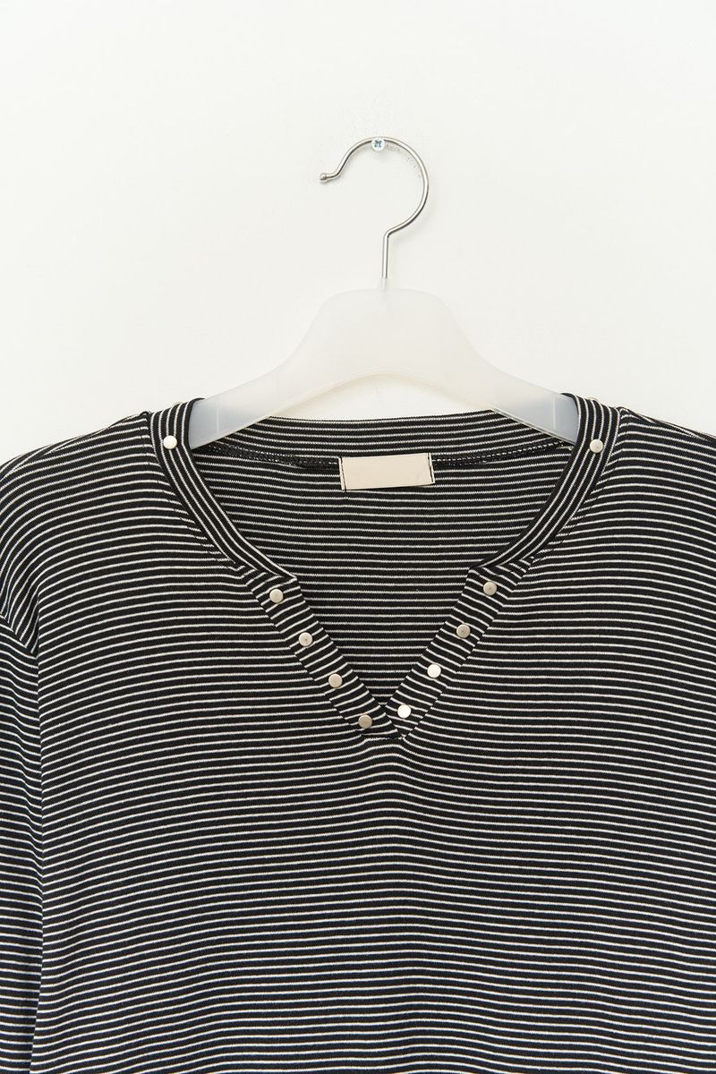 Neck Stud Striped Longsleeve