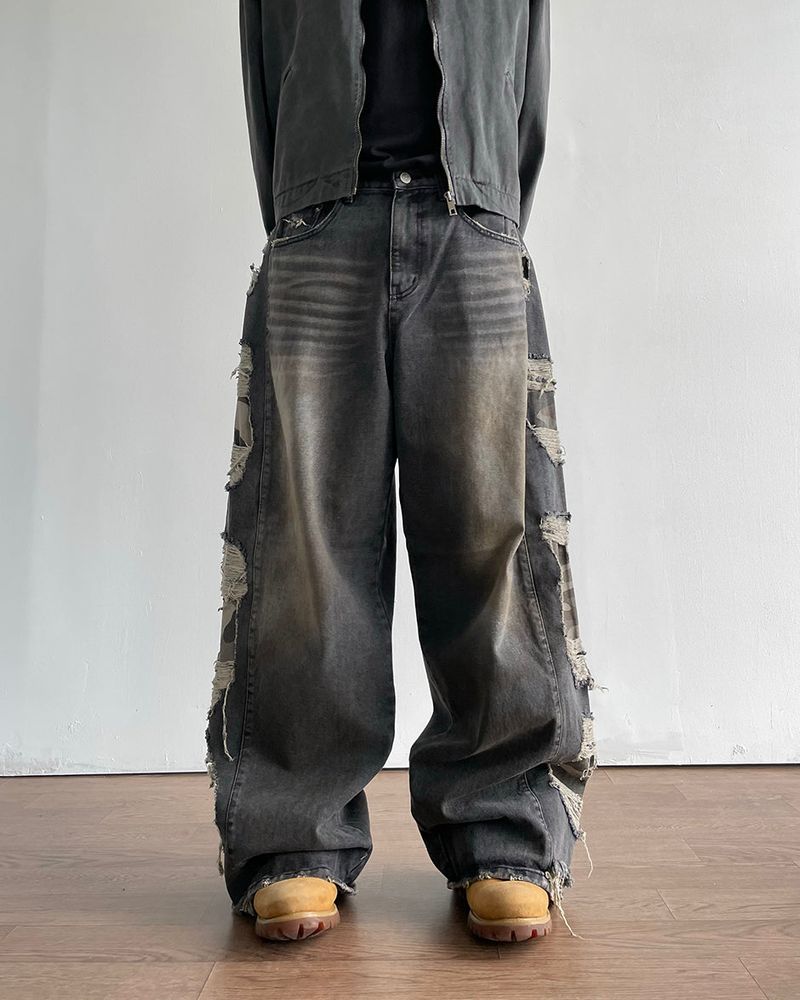 Destroyed Camouflage Denim Pants