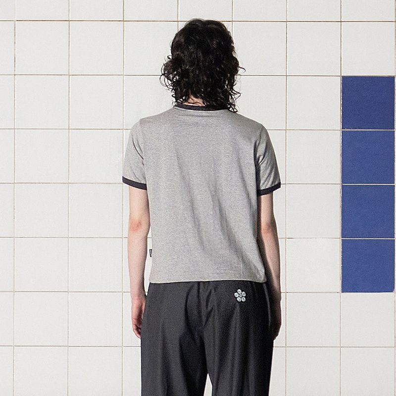 LOGO RINGER T SHIRT / GREY
