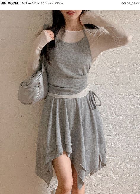 Halter Neck Ribbon Layered Sleeveless (3color)
