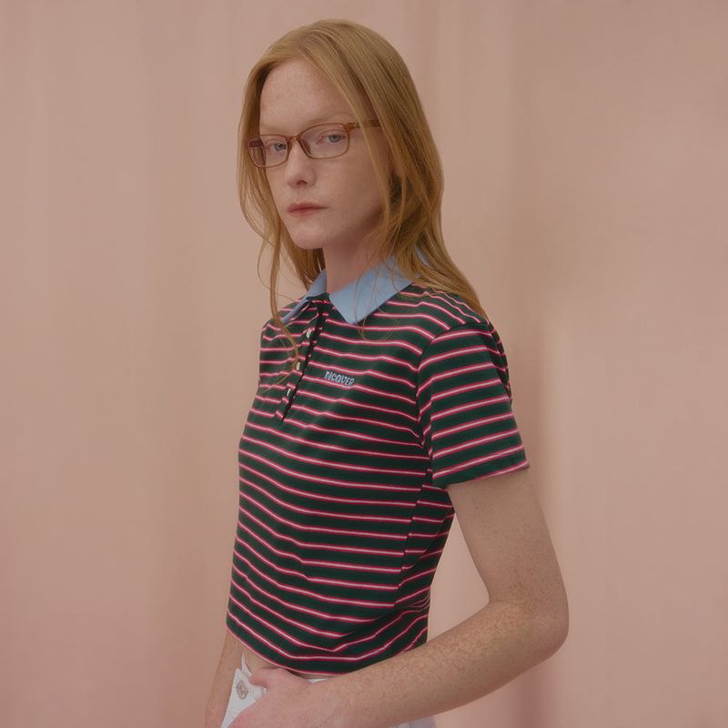 NCOVER(エンカバー)の「STRIPE LOGO COLLAR TSHIRT(Tops)」