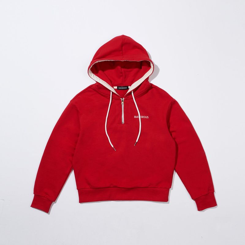 Half Zip-up Hoodie Sweatshirts Red