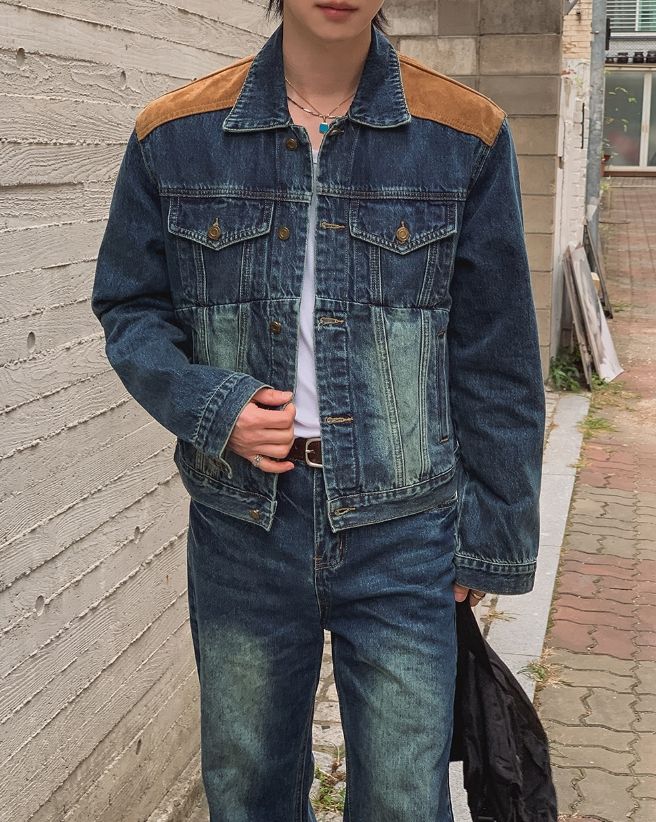 Morgan Corduroy Patch Denim Trucker Jacket