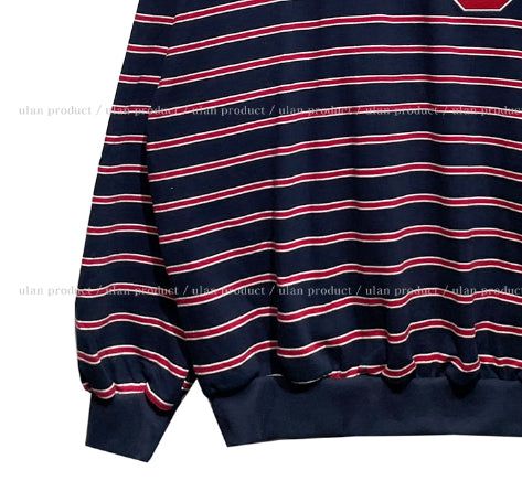 Arc collar patch stripe balloon sweatshirt