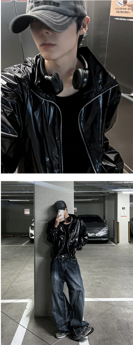 lochammu two-way glossy windbreaker jacket