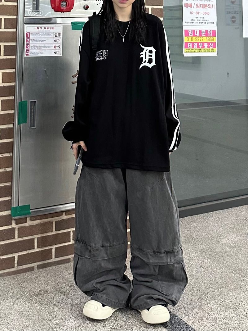 washed flap wide pants