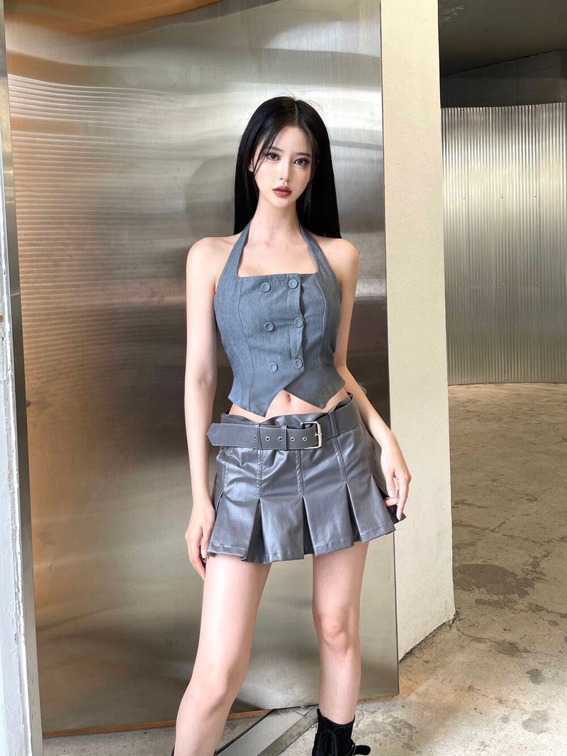 939. Coating mini pleats skirt (2color)