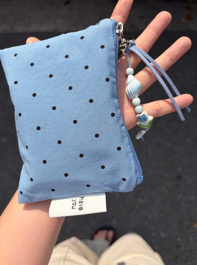 Baby dot flat pouch - blue , M size