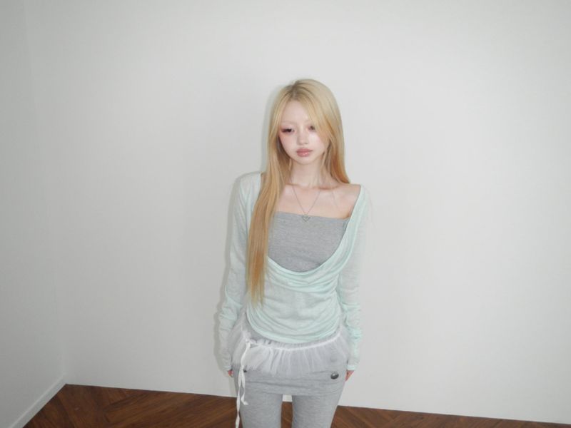 pleats mesh shirrin  top(3 color) 