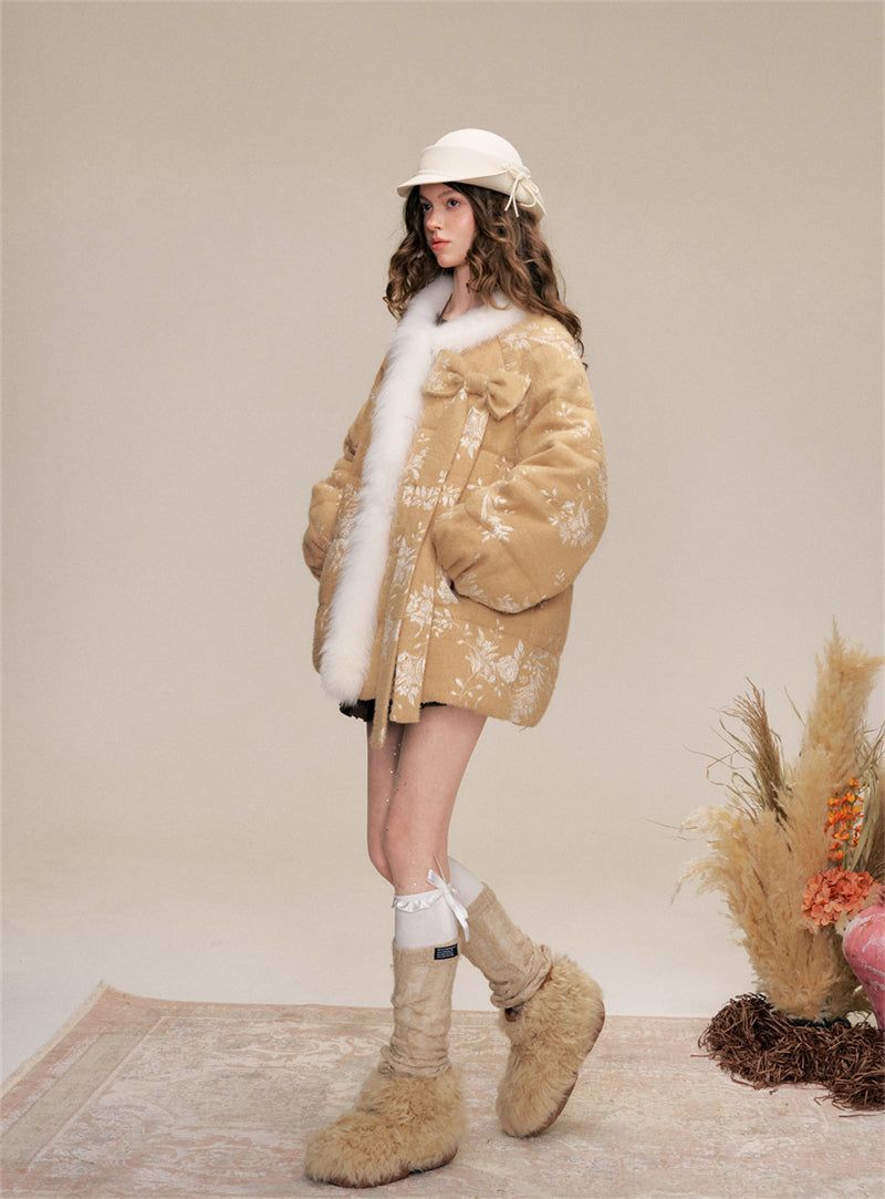 Ribbon Fur Trimming Duck Down Jacket