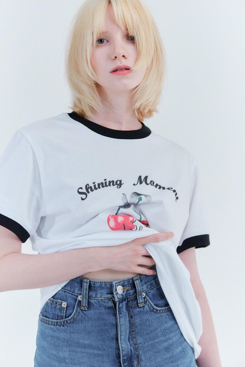 Cherry ringer t-shirt_white/black