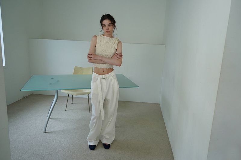 Linen belted pants_ivory