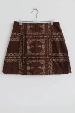 EMBROIDERED SUEDE A-LINE MINI SKIRT