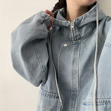 Delt Boxy Fit Two-Way Denim Hooded Jumper