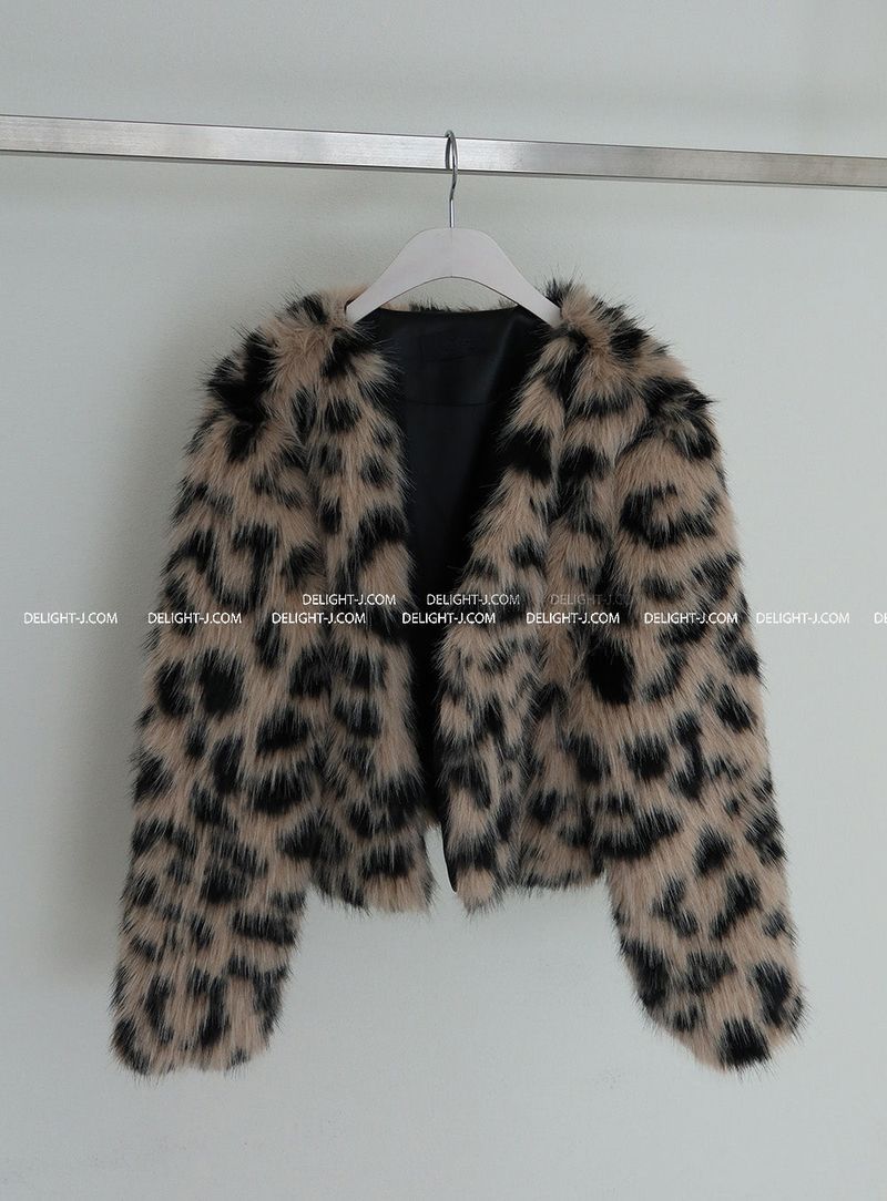 leopard leopard print cropped fur jacket