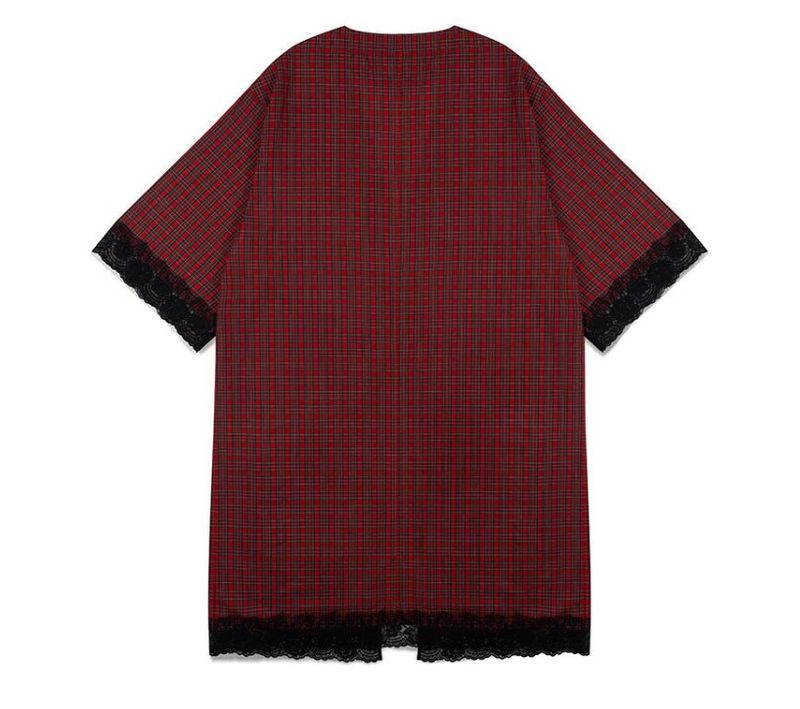 0 9 tartan check lace robe