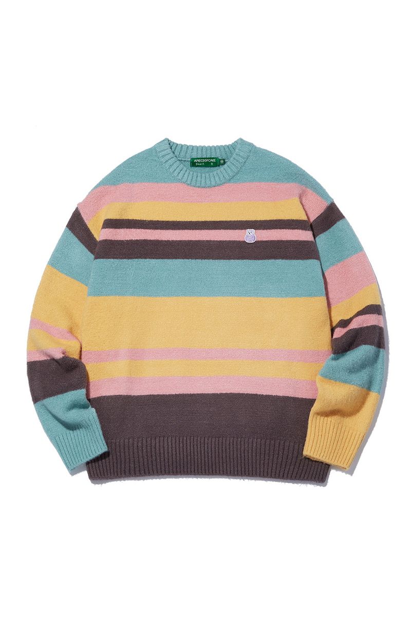 Bear Patch Multi Stripe Knit_Yellow