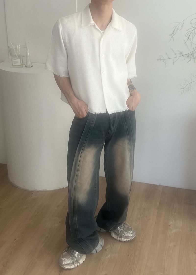 Wave-washed incision wide denim(2colors)