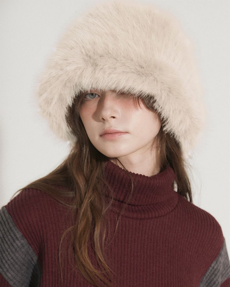 PLAIN FAUX FUR BUCKET HAT [2colors]