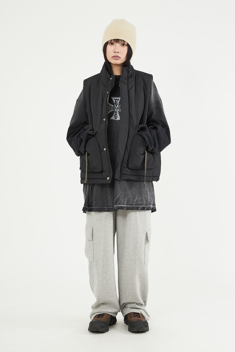 High-neck strap pocket padding vest